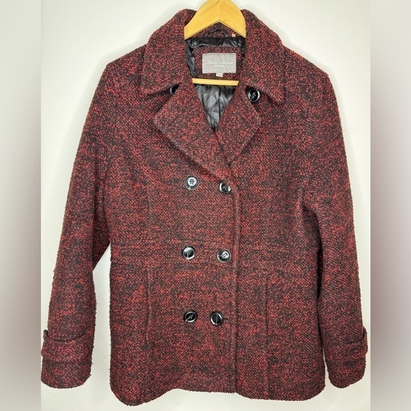 Marvin Richards Women’s Red/Black Tweed Double Breasted Pea Coat Size XL - Picture 1 of 6